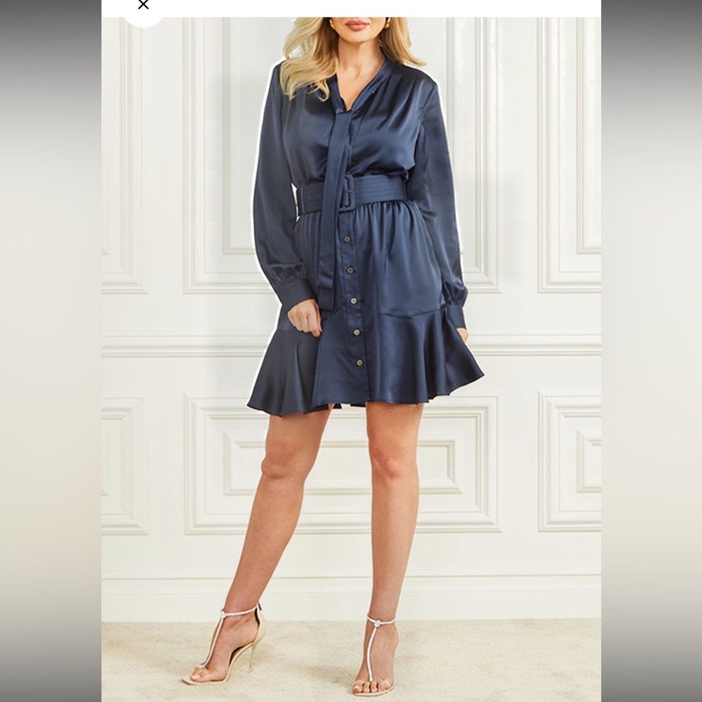 Guess Marciano Navy Tie-Front Shirt Dress